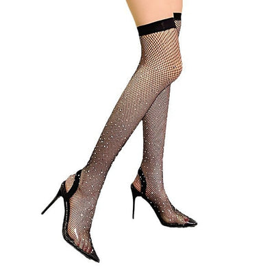 Damen Strumpfnetzstrümpfe mit verführerischer Ankle-Riemen und Glitzer-Akzenten Fudus