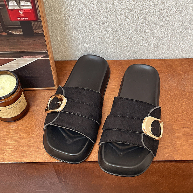Damen Komfortable und elegante Slides mit dekorativen Schnallen Fudus