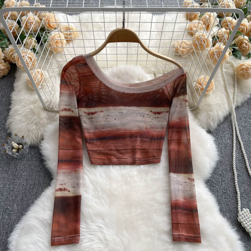 Damen cropped Langarmoberteil mit moderne Batikmuster Fudus