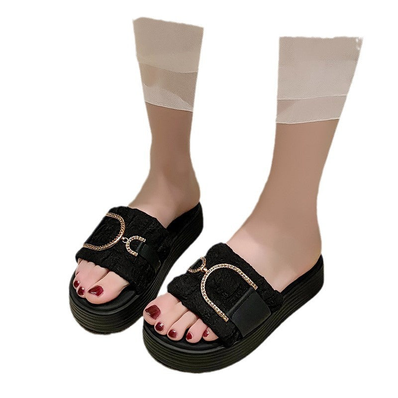 Damen Design-Pantoletten mit dekorative Riemen und rutschfester Sohle Fudus