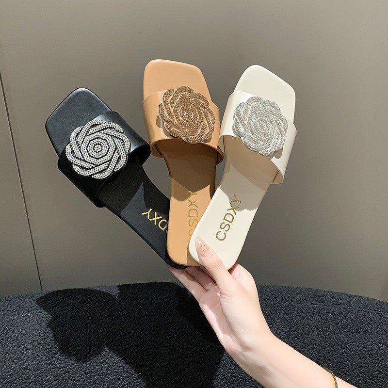 Damen Flache Sandalen mit eleganter Blütenapplikation und rutschfester Sohle Fudus