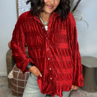 Damen Oversized Hemd aus luxuriösem Samt mit strukturierter Oberfläche Fudus