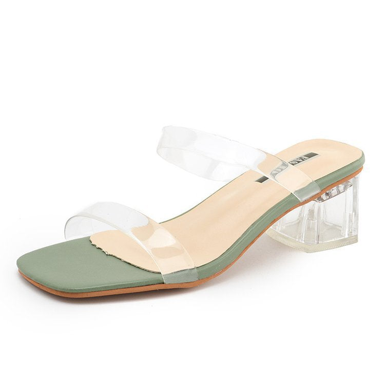 Damen Transparente Slide-Sandalen mit einzigartigem Blockabsatz Fudus