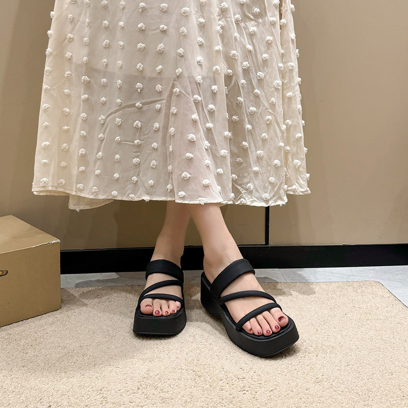 Damen Plateau-Sandalen mit breiten Riemen und ergonomischem Fußbett Fudus