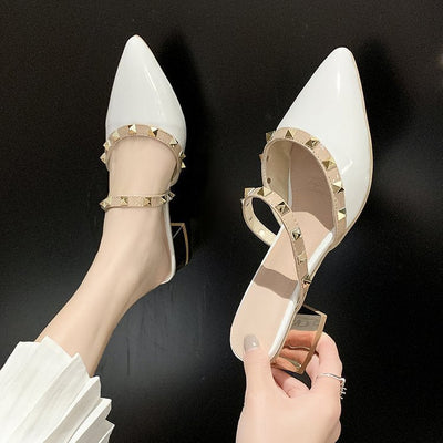 Damen Slingback-Pumps mit modischem Spitzen-Design und schimmernden Vintage-Nieten Fudus