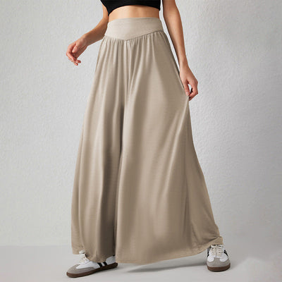Damen luftige Palazzo-Hose mit hohem Bund Fudus