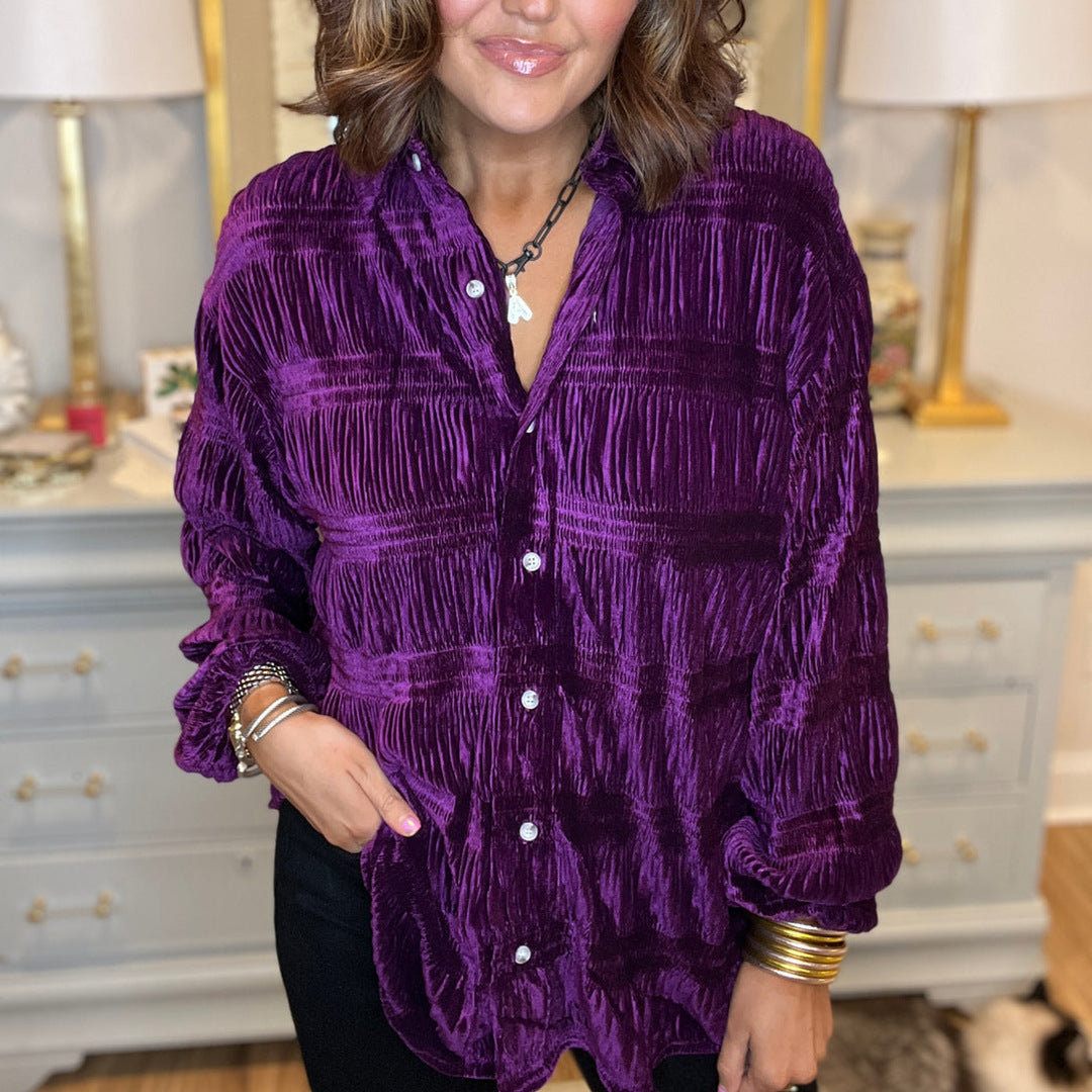 Damen Oversized Hemd aus luxuriösem Samt mit strukturierter Oberfläche Fudus