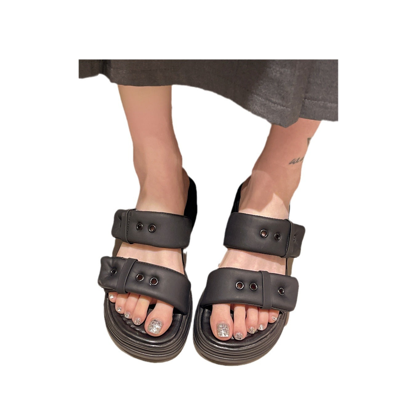 Damen Komfort-Sandalen mit breiten, verstellbaren Riemen und stabiler Plattformsohle Fudus
