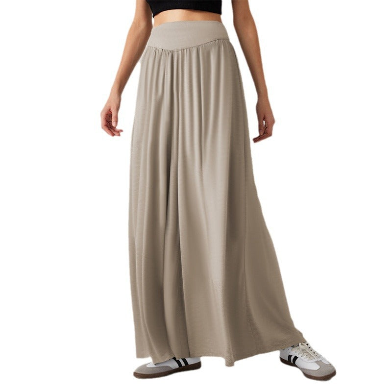 Damen luftige Palazzo-Hose mit hohem Bund Fudus