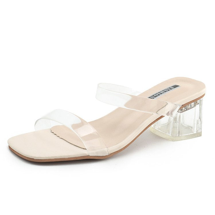 Damen Transparente Slide-Sandalen mit einzigartigem Blockabsatz Fudus