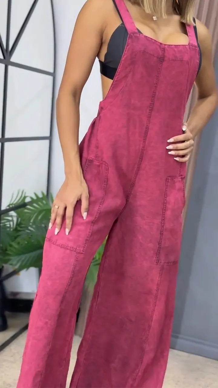 Damen Latzhose im modernen Vintage-Design mit weitem Bein Fudus