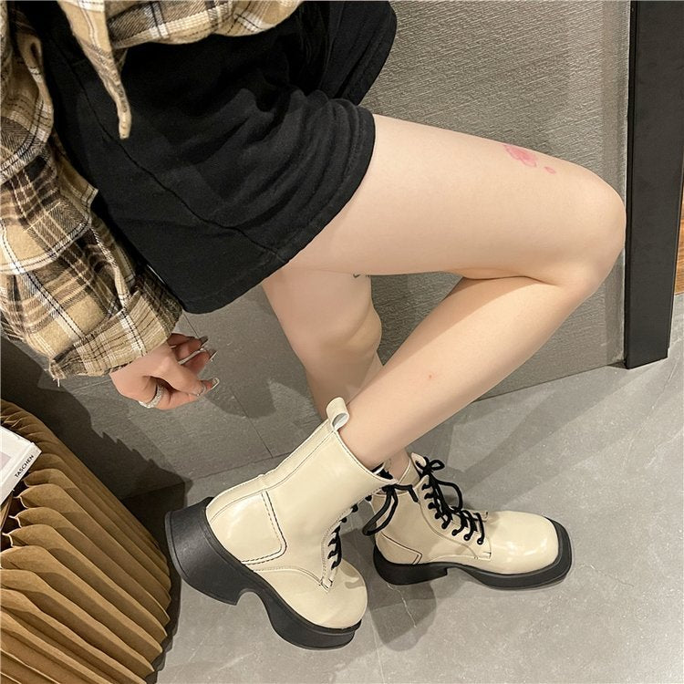 Damen Trendige Schnürstiefel mit modernem Blockabsatz und hohem Schnitt Fudus