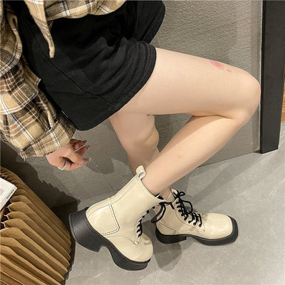 Damen Trendige Schnürstiefel mit modernem Blockabsatz und hohem Schnitt Fudus