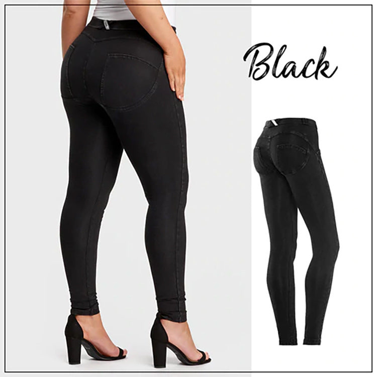 Damen Skinny Jeans mit hohem Bund und stylischen Knopfdetails Fudus