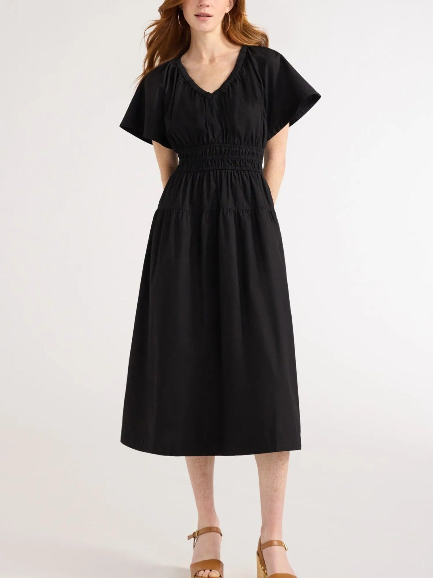 Damen lässiges Denim-Kleid mit elastischem Taillenbund Fudus