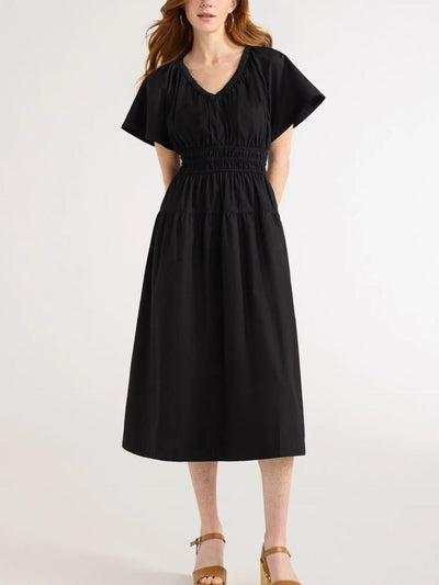 Damen lässiges Denim-Kleid mit elastischem Taillenbund Fudus