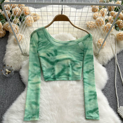 Damen cropped Langarmoberteil mit moderne Batikmuster Fudus