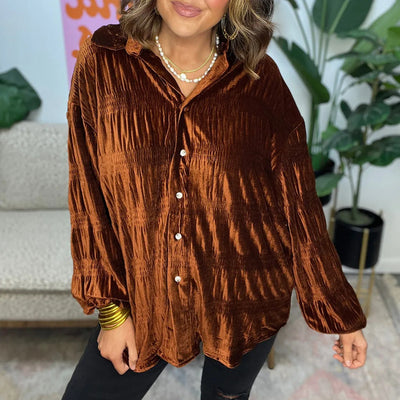 Damen Oversized Hemd aus luxuriösem Samt mit strukturierter Oberfläche Fudus