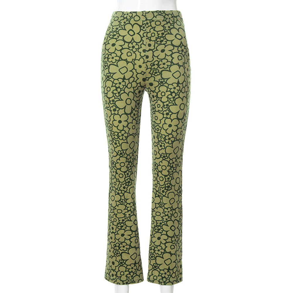 Damen Flared Jeans mit floralem Muster und hohem Bund Fudus