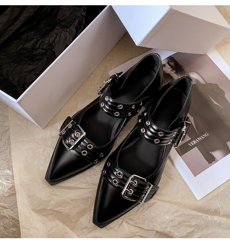 Damen Modische Slipper mit eleganten Schnallen und spitzem Design Fudus