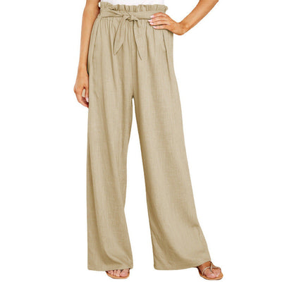 Damen lässige Palazzo-Hose mit elastischem Bund und Bindegürtel Fudus