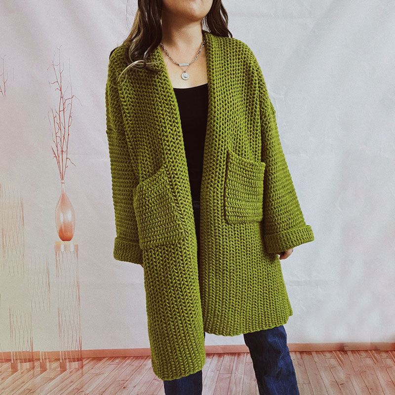 Strickcardigan mit Taschen | Grobstrick | Langer Schnitt