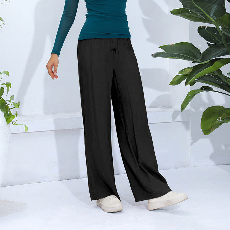 Damen weite und lässige Stoffhose mit seitlichen Eingrifftaschen Fudus