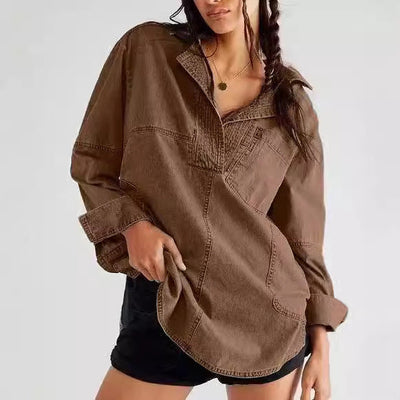 Damen lässige Overshirt aus hochwertigem Denim mit strukturiertem Design Fudus