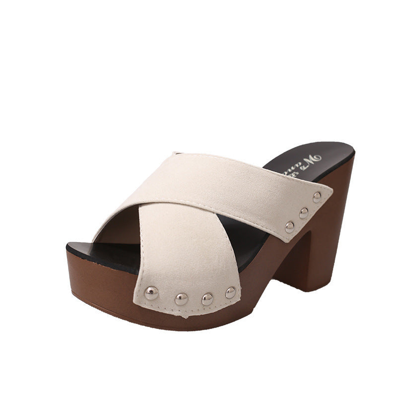 Damen Trendige Plattform-Pantoletten mit Cross-Band-Design Fudus