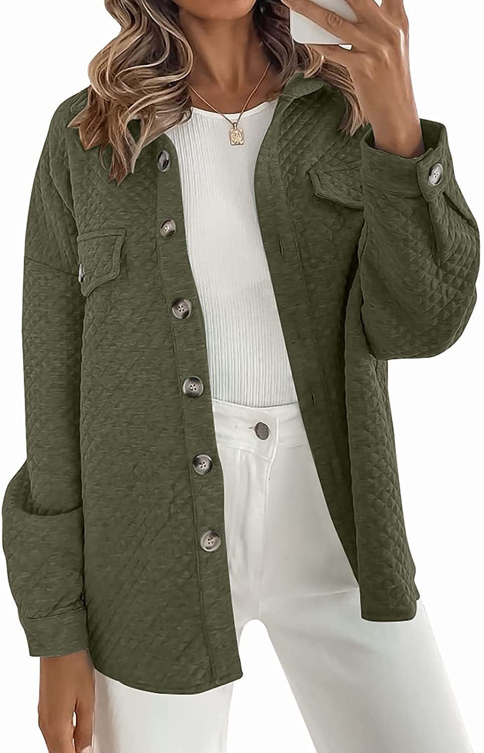 Damen Lässige Oversize-Hemdjacke mit strukturiertem Design und aufgesetzten Taschen Fudus