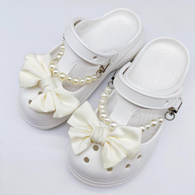 Damen Clogs mit modischer Perlenkette und Schleifenverzierung Fudus