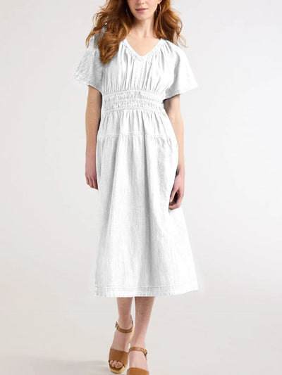 Damen lässiges Denim-Kleid mit elastischem Taillenbund Fudus