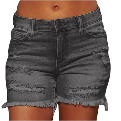 Damen Destroyed Jeans-Shorts mit fransigem Saum und hohem Bund Fudus