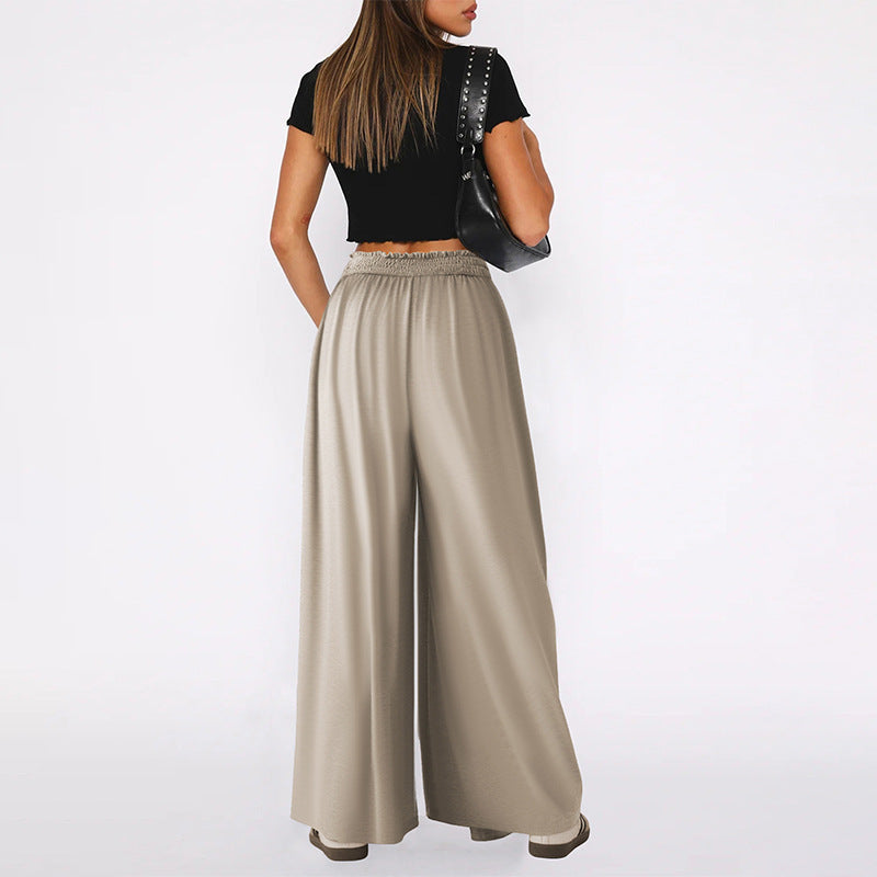 Damen luftige Palazzo-Hose mit hohem Bund Fudus