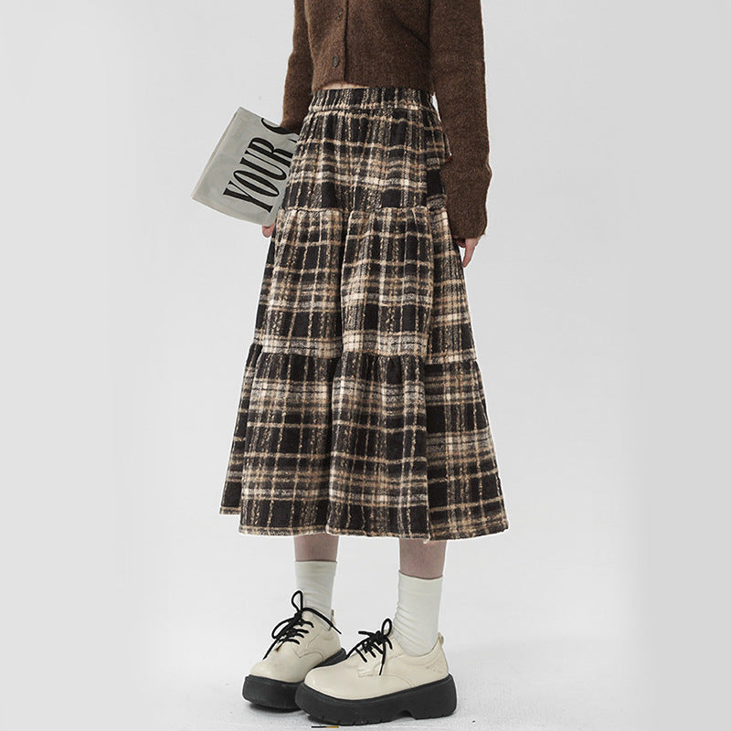 Damen gestufter Midi-Rock aus hochwertigem Baumwoll-Mix mit kariertem Muster Fudus