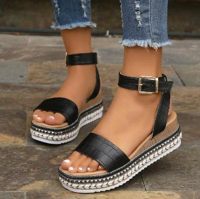 Damen modische Plateau-Sandalen mit eleganten Riemen und rutschfester Sohle Fudus