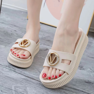 Damen Modische Pantoletten mit luxuriösem Schmuckdetail und rutschfester Sohle Fudus