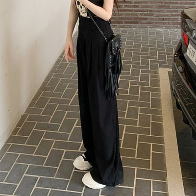 Damen weite Anzughose mit eleganten Falten und hohen Bund Fudus