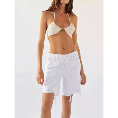 Damen Destroyed Jeans-Shorts mit fransigen Säumen und lockerer Passform Fudus