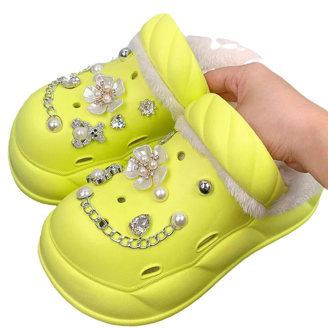 Damen Mode Clogs mit dekorativem Schmuck Fudus