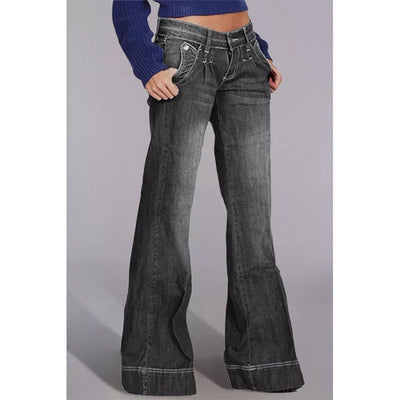 Damen Hochgeschnittene Bootcut Jeans mit verdrängten Waschungen und ausgestelltem Bein Fudus