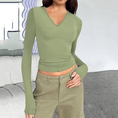 Damen Langarmshirt mit V-Ausschnitt von Fudus