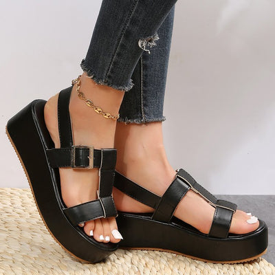 Damen Wedge-Sandalen mit adjustable Schnallen und robustem Plateau Fudus