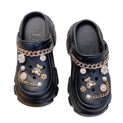 Damen Dekorative Clogs mit funkelnden Applikationen und modischen Verzierungen Fudus