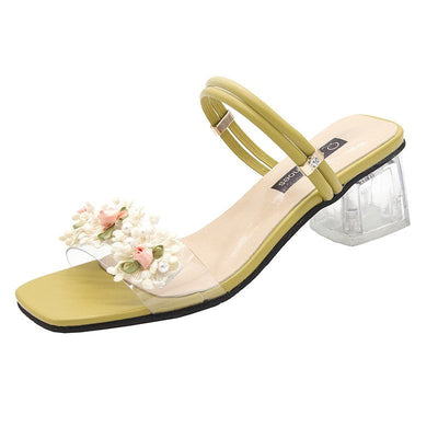 Damen Sandaletten mit transparentem Riemen und floralen Akzenten Fudus