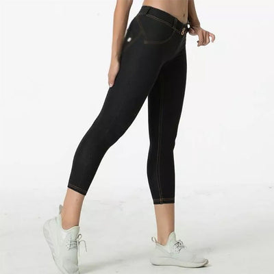 Damen Skinny Jeans mit hohem Bund und stylischen Knopfdetails Fudus