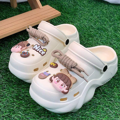 Damen Verspielte Clogs mit 3D-Motiv und modischer Schnürung Fudus