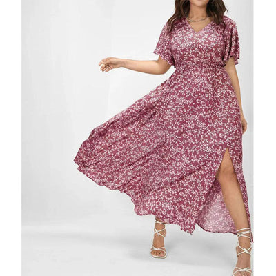 Damen Maxikleid mit floralem Muster und seitlichem Schlitz Fudus