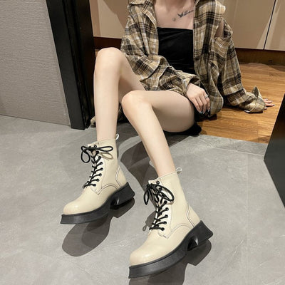 Damen Trendige Schnürstiefel mit modernem Blockabsatz und hohem Schnitt Fudus