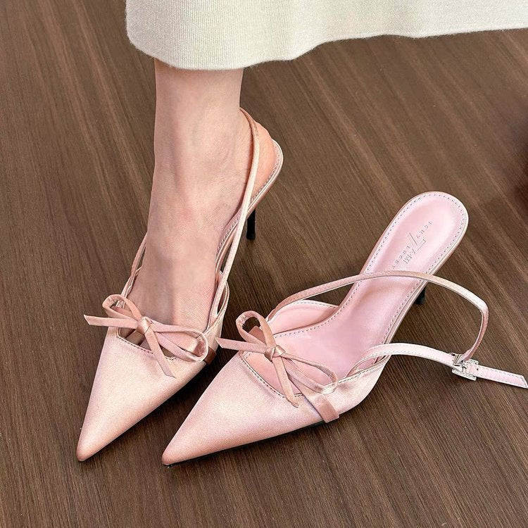 Damen Slingback Pumps mit zarter Schleifenverzierung und eleganter Spitze Fudus